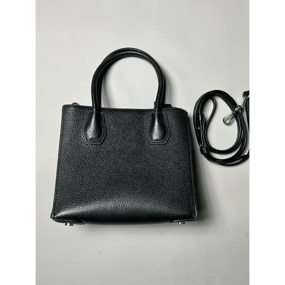 Michael Kors Black Pebbled Leather Satchel Top Handle Detachable Strap Zip